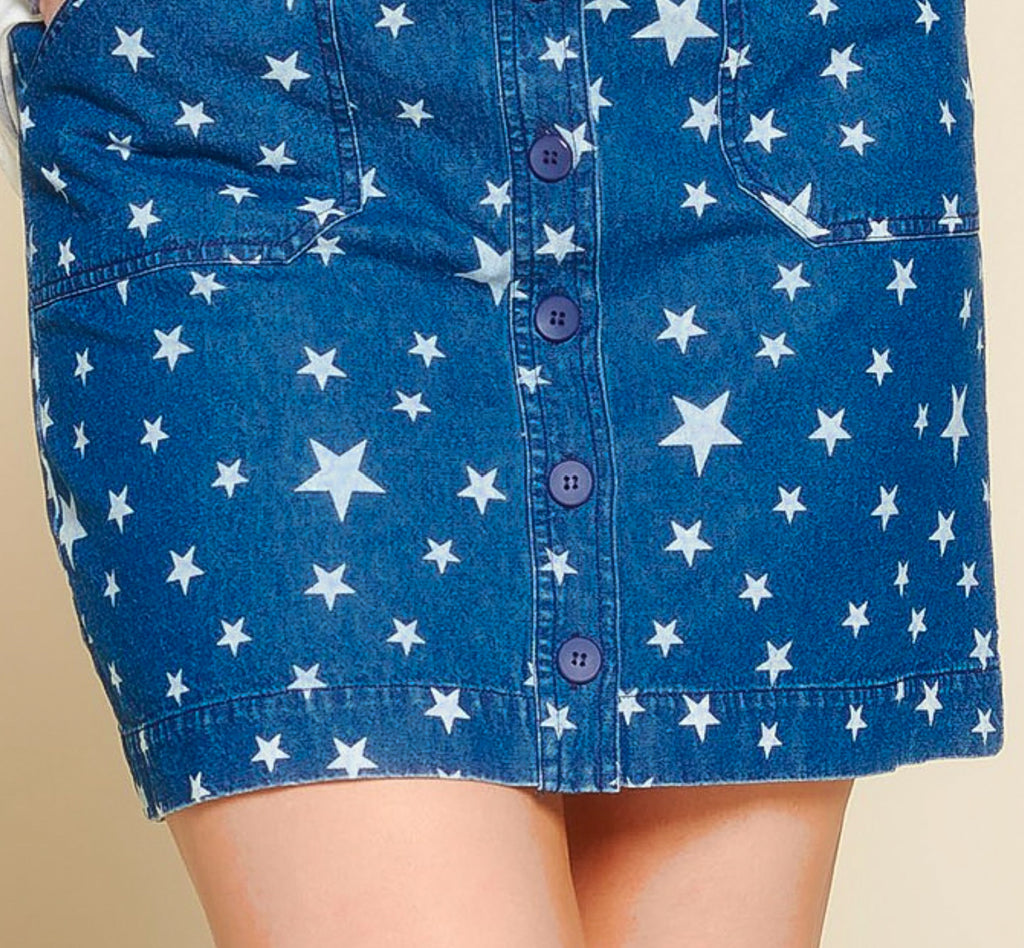 Star Print Denim Mini Skirt – The Trendy Side